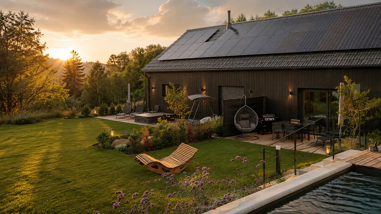 Chalet Deluxe und Chalet Romantik im goldenen Abendlicht am Geyersberg