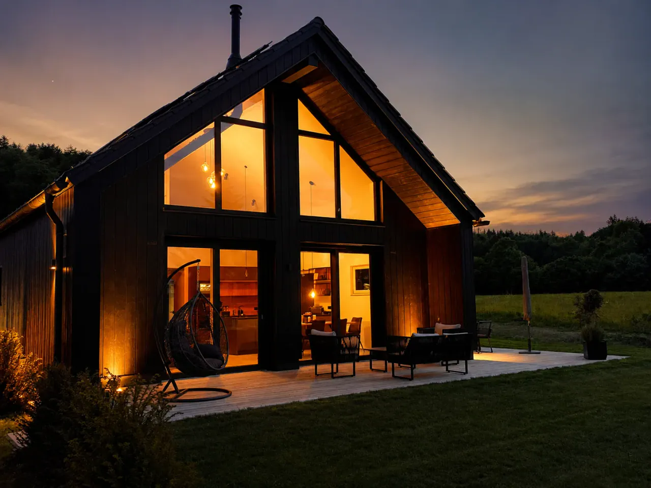 Wolfsteiner Bergchalets am Abend mit ruhiger Chalet-Aussenansicht